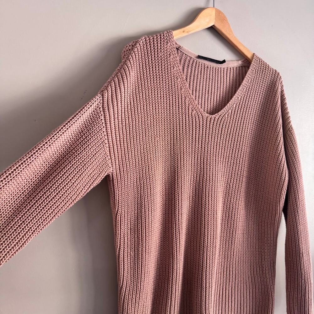 Jenni Kayne Cotton Cabin Sweater V Neck Pullover Knit Tan Pink Size Small $325 - Picture 4 of 6